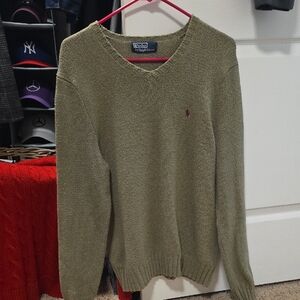 Polo by Ralph Lauren Men's Khaki V-Neck Sweater